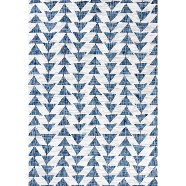 Andratx Modern Blue/Ivory 5 ft. x 8 ft. Tribal Geometric Indoor/Outdoor Area Rug