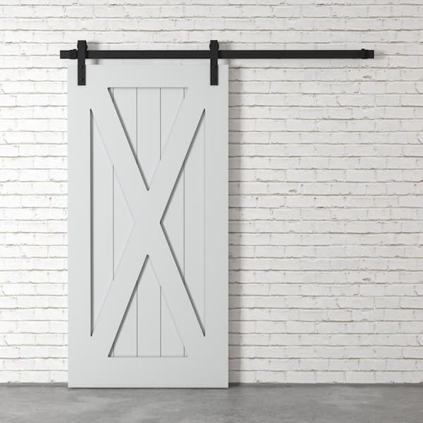 Urban Woodcraft 40 in. x 83 in. ASPEN Solid Core Gray Wood Modern Barn Door with Sliding Door Hardware Kit