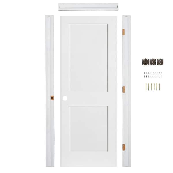 32in.x80in. Shaker 2-Panel Right-Hand Primed Solid Core MDF Wood Assembly Required Interior Door Kit w/QuickAssembleJamb