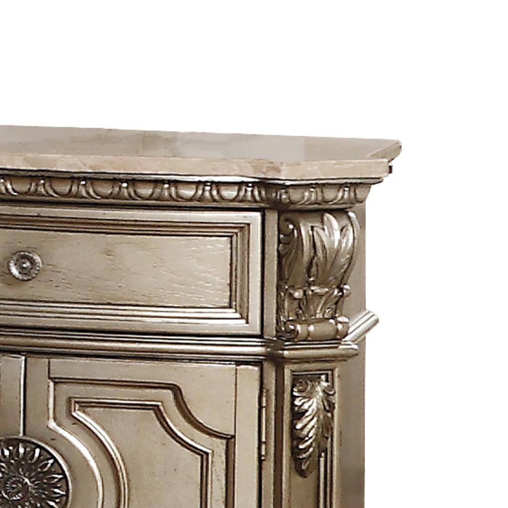 Antique Silver Marble Top Nightstand with Carved Feet