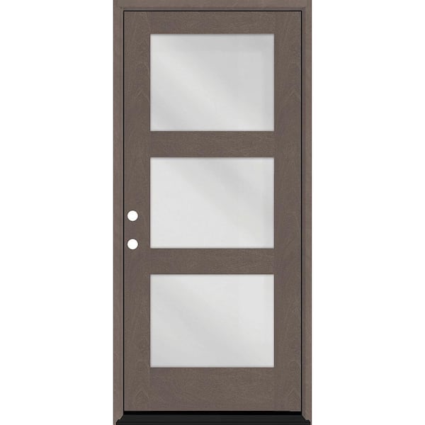 Regency 36 in. x 80 in. Modern 3-Lite Equal Clear Glass RHIS Ashwood Mahogany Fiberglass Prehung Front Door w/6 in. Jamb