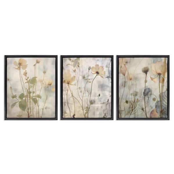 Soft Blooming Botanicals by Lettered and Lined 3 Pieces Black Floater Frame Nature Graphic Art Print 31 in. x 25 in.