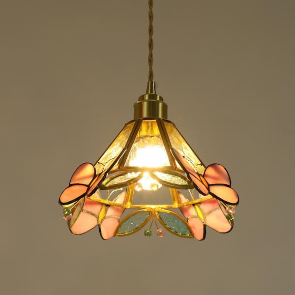 Vintage Tiffany-Style Glass Butterfly Pendant Light – Copper Base, E27 Socket, Adjustable Cord, For Dining Room, Bedroom, Or Bar