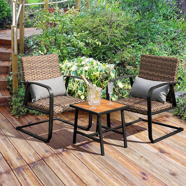 Costway 3-Piece Wicker Patio Conversation Set Outdoor Bistro
