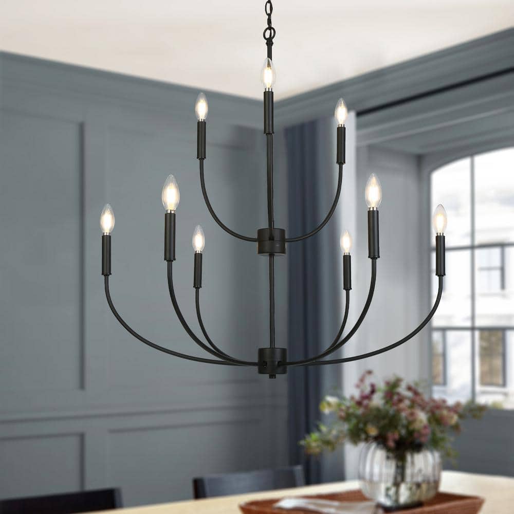 Transitional 32.3 in. Large 9-Light Black Candlestick Chandelier for Living Room Dining Room Pendant, LED Compatible price history on PriceWatchPro