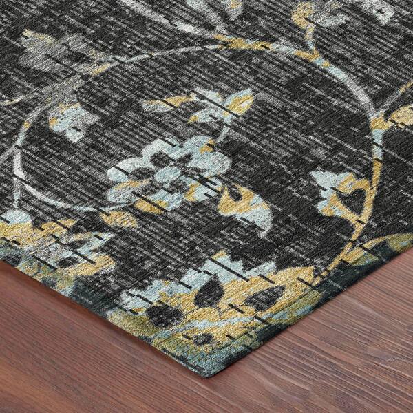 Chantille Machine Washable Indoor/Outdoor Abstract ACN2616 Black 8 ft. x 8 ft. Round Rug