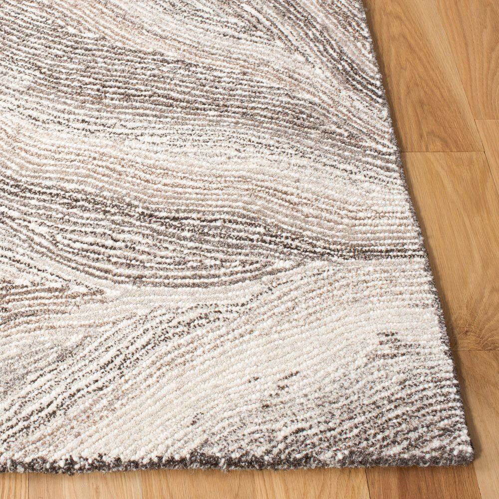Ivory and Brown Hand-Tufted Wool 8' x 10' Rug