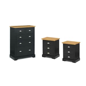 2-Nightstand and 1-Dresser in a Gray Solid Wood with a Pine Wood Top
