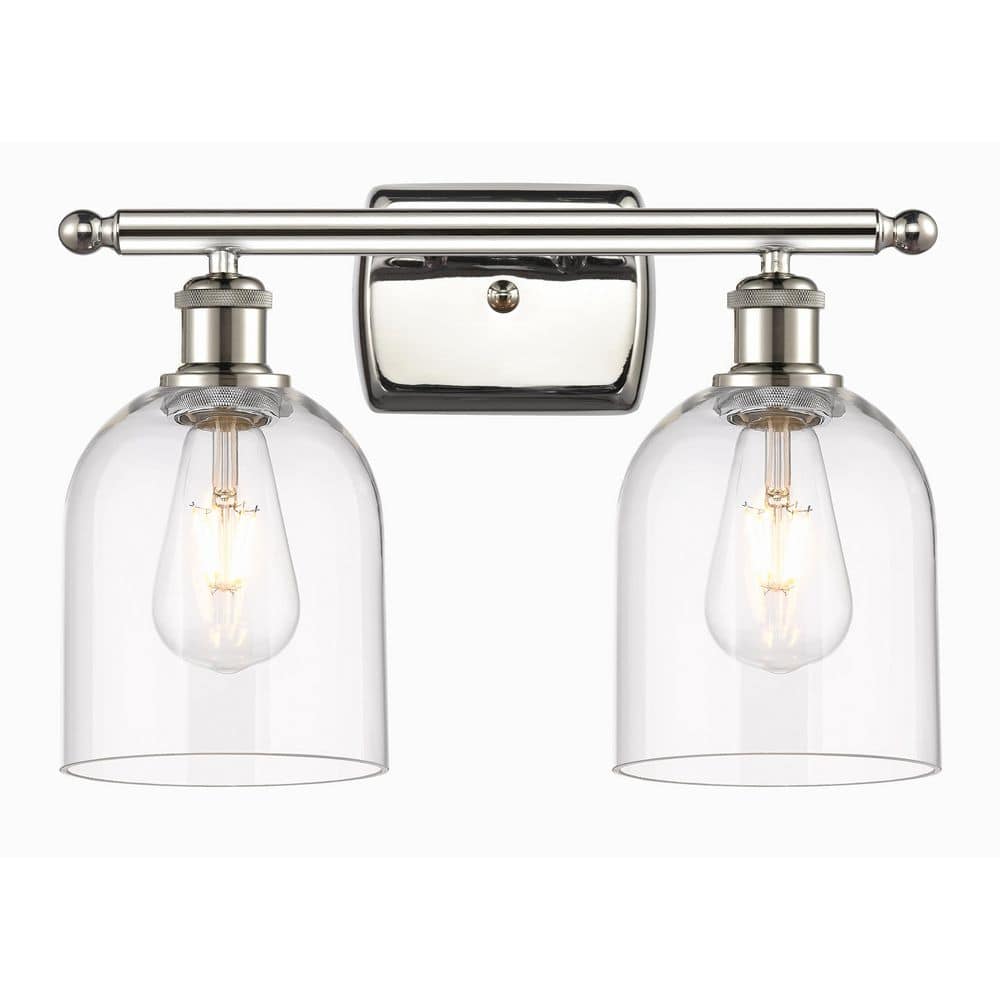 Bella 15.5 in. 2-Light Polished Nickel Vanity Light with Glass Shade price history on PriceWatchPro