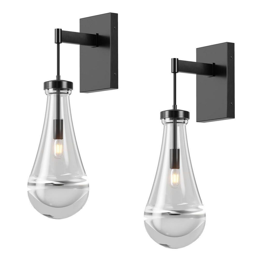 5 in. 1-Light Black Modern Wall Sconce Hardwired Wall Light with Clear Raindrop-shaped Glass Shade (2-Pack) price history on PriceWatchPro