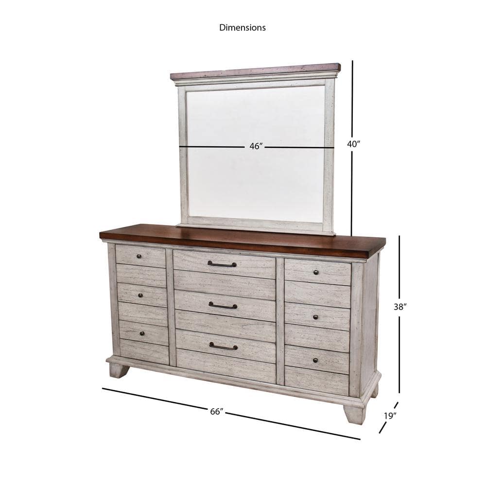 Rustic Ivory and Honey 9-Drawer Dresser with Mirror