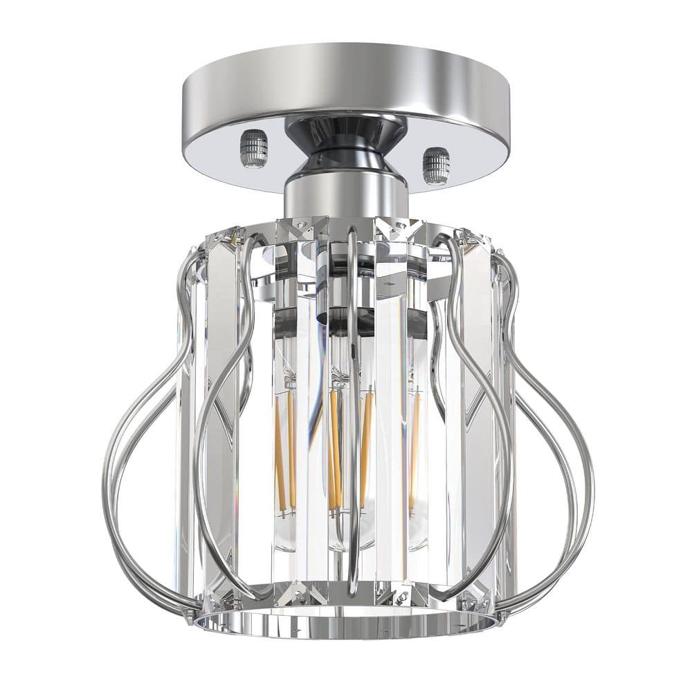 7.1 in 1-Light Semi Flush Mount Ceiling Light with Triangular and Crystal, Metal Welded Shade, Chrome Finish, E26 Socket price history on PriceWatchPro