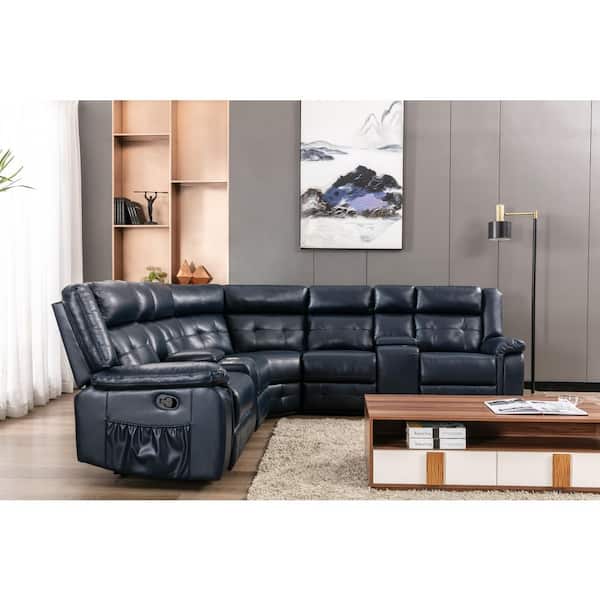 Navy Blue Leatherette 1pc Sofa Only Living Room POWER Recliner