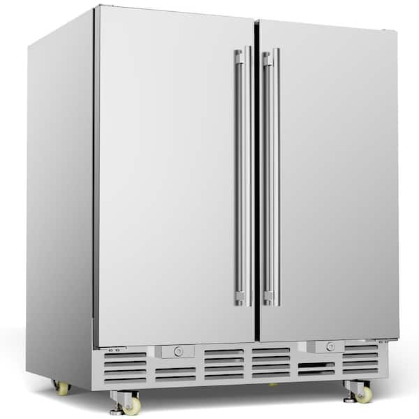 Mojgar 30 in. Dual Zone 28-Wine Bottles and 120-Cans Beverage and Wine Cooler in Silver