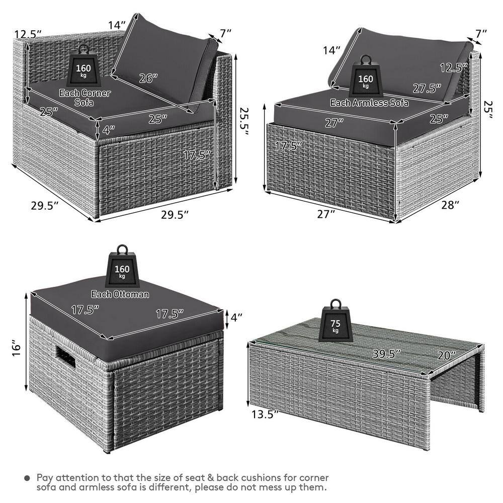 8-Piece Gray Wicker Patio Conversation Set with Cushions and Storage