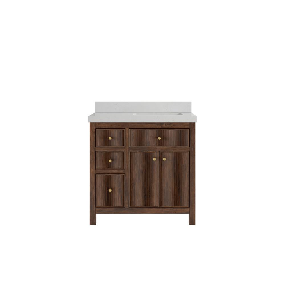 Sonoma Teak 36 in. Right Offset Sink Freestanding Dark Walnut Bath Vanity with Carrara Quartz Top Unassembled price history on PriceWatchPro
