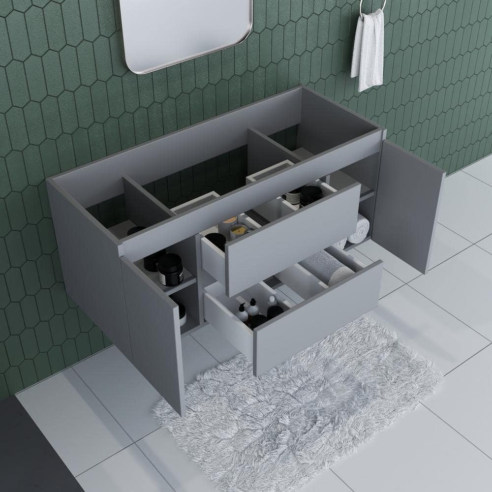 Gray 48" Wall-Mounted Floating Bathroom Vanity with Ceramic Top
