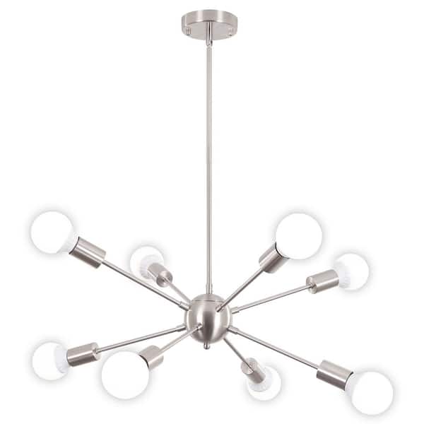 LWYTJO Jamee 8-Light Brushed Nickel Dimmable Sputnik Sphere Chandelier Modern Farmhouse Chandelier, Kitchen Light Pendant