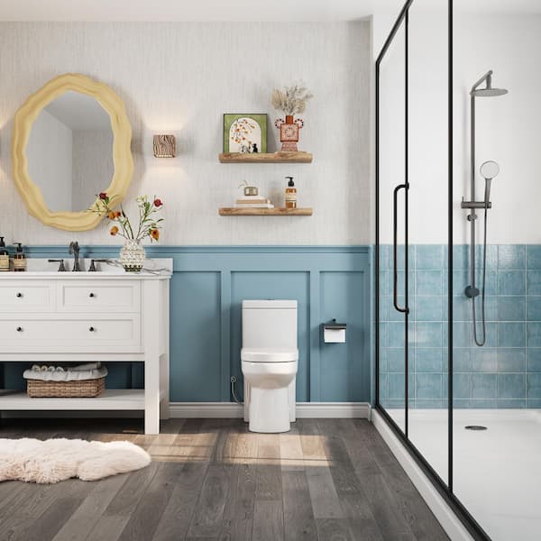 One-Piece 1.1/1.6 GPF Dual Flush Round Toilet in White Soft Close Seat Included