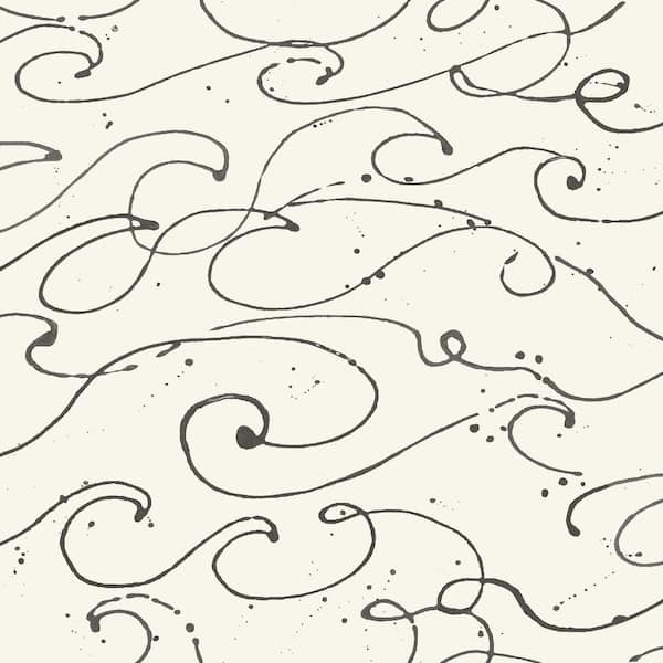 Chesapeake Kuroshio Black Ocean Wave Matte Paper Pre-Pasted Wallpaper Sample