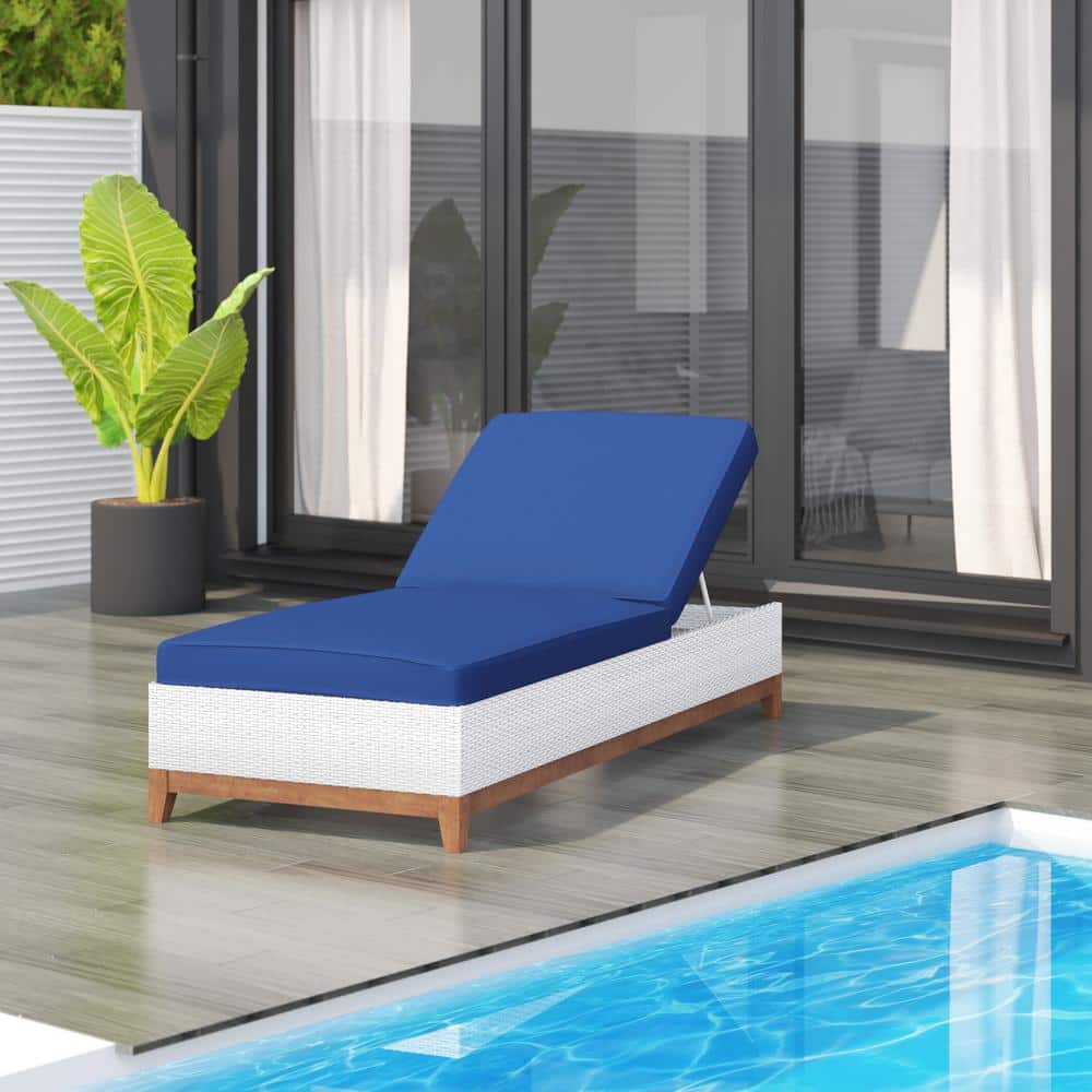 TK CLASSICS Wicker Outdoor Chaise Lounge with Acacia Base and Navy Blue  Cushion CL756-W3-944 - The Home Depot