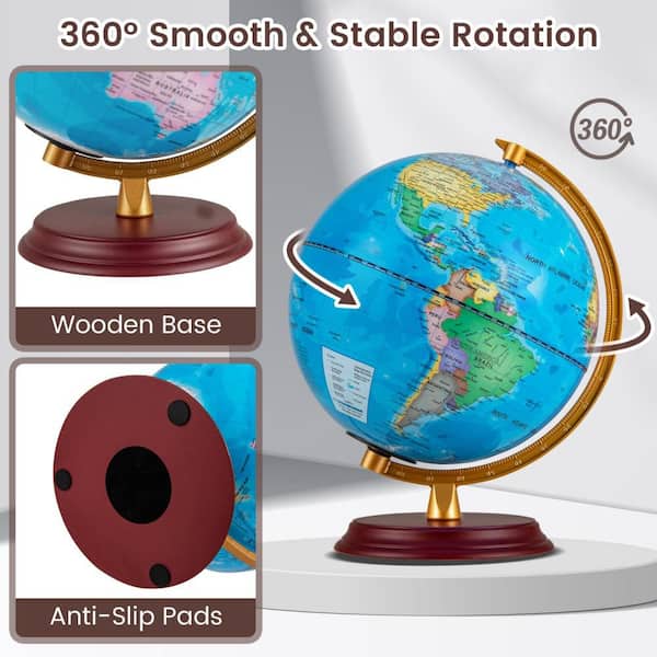 Gymax 10.5 in. Illuminated World Globe Night Light Up Globe Lamp
