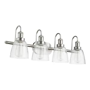 Transitional 30.25 in. W  4-Light Satin Nickel Vanity Lights with Cleared Seeded Glass