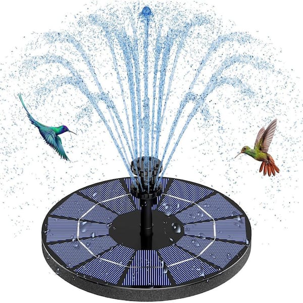 Outdoor Solar Fountain Pump Built-in 1500mAh Battery Solar Spitter Bird Bath Fountain with 6 Nozzles