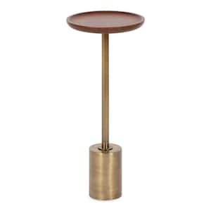 Xyler 10 in. W Walnut Brown Round Transitional Wood and Metal End Table