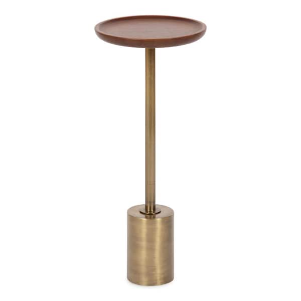 Kate and Laurel Xyler 10 in. W Walnut Brown Round Transitional Wood and Metal End Table