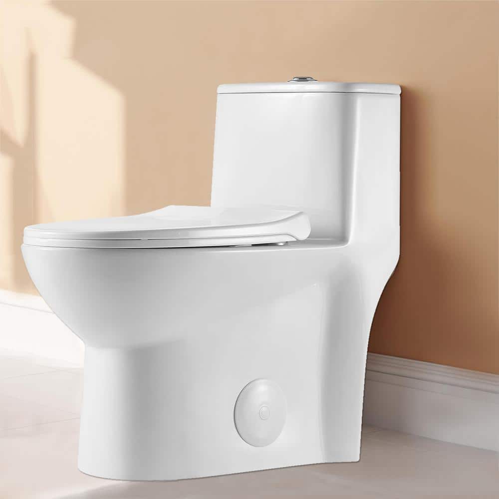 Glossy White Ceramic Elongated One-Piece Dual Flush Toilet