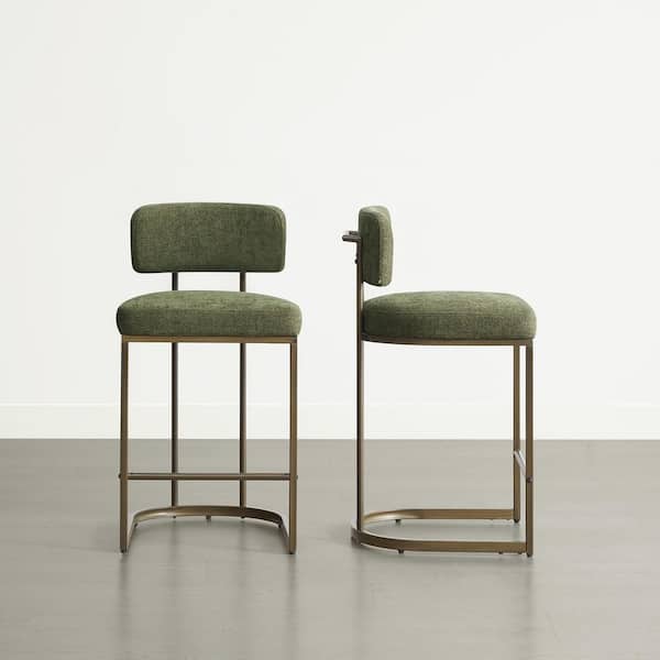 Esme Moss Green Fabric Counter Height Bar Stool with Metal Frame and Footrest for Diningroom (Set of 2)