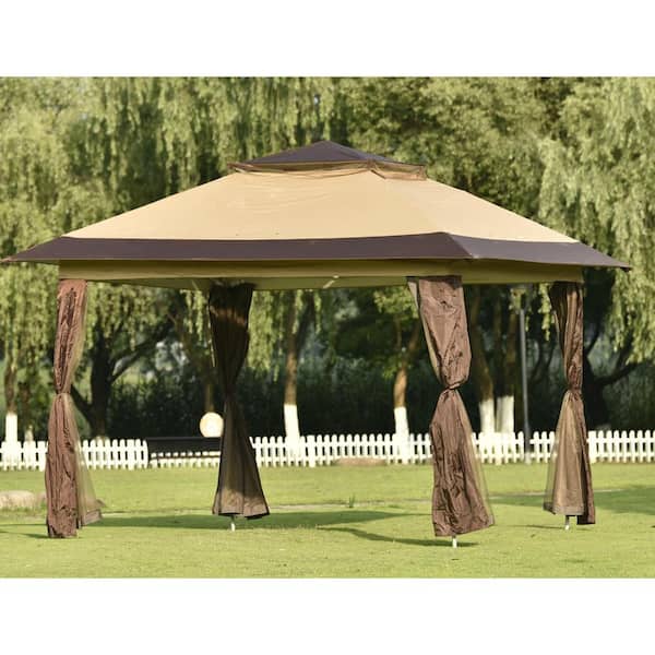 Harper Bright Designs 10 Ft X Brown Outdoor Gazebo Pop Up Canopy With Mosquito Net Mx212741aaa The Home Depot Harper Bright Designs 10 Ft X, Big Lots Outdoor Canopy Tent
