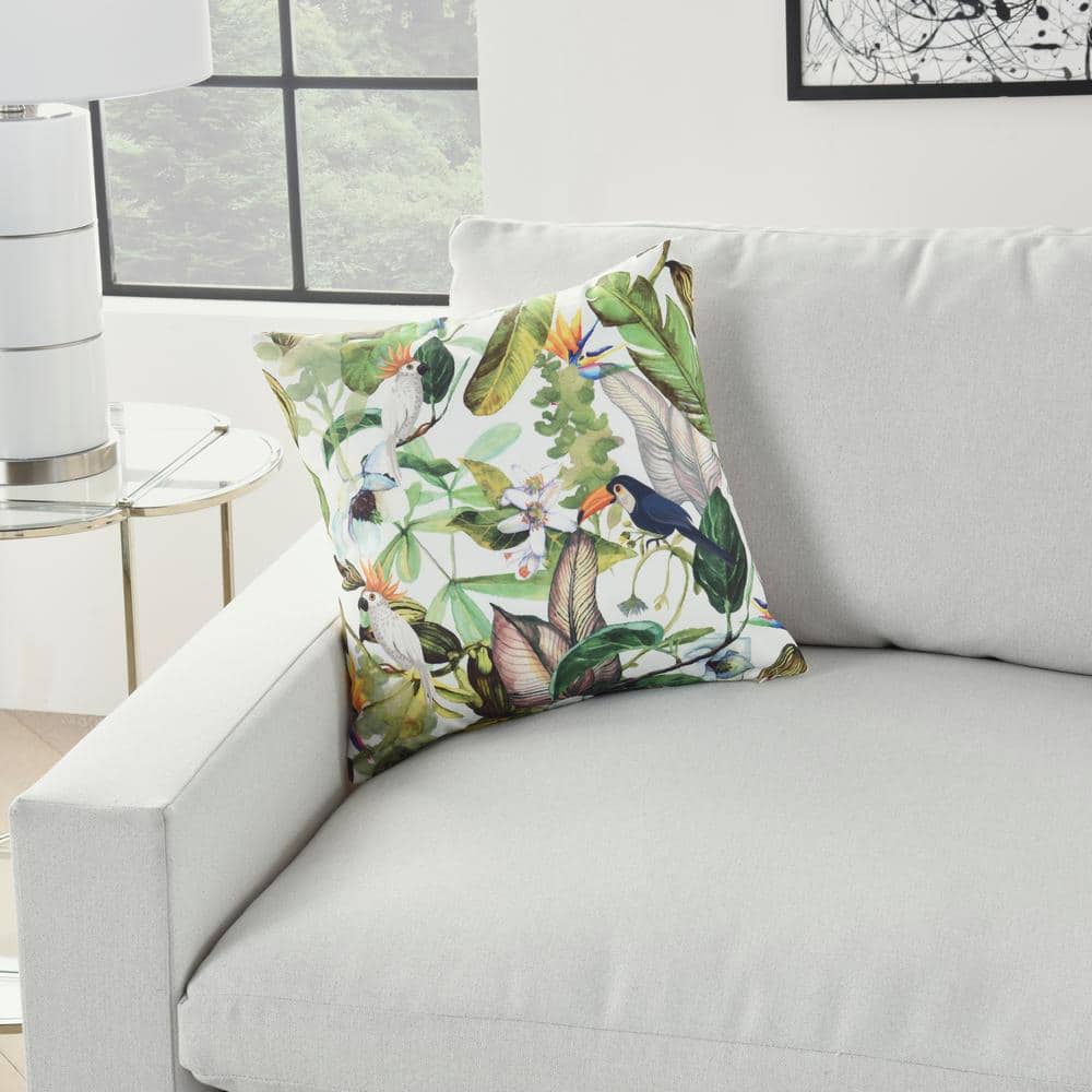 Multicolor Embroidered Square Jungle Outdoor Throw Pillow