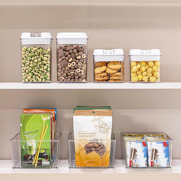 4-Pack Clear Plastic Food Storage Organizer Bins for Pantry, Kitchen, Fridge, Cabinet Organization and Storage