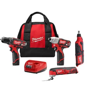 M12 12V Lithium-Ion Cordless Drill Driver/Impact Driver Combo Kit with Rotary Tool and Oscillating Multi-Tool