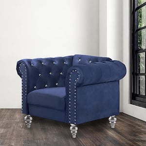 New Classic Furniture Emma Royal Blue Polyester Armchair with Crystal Tufted Back