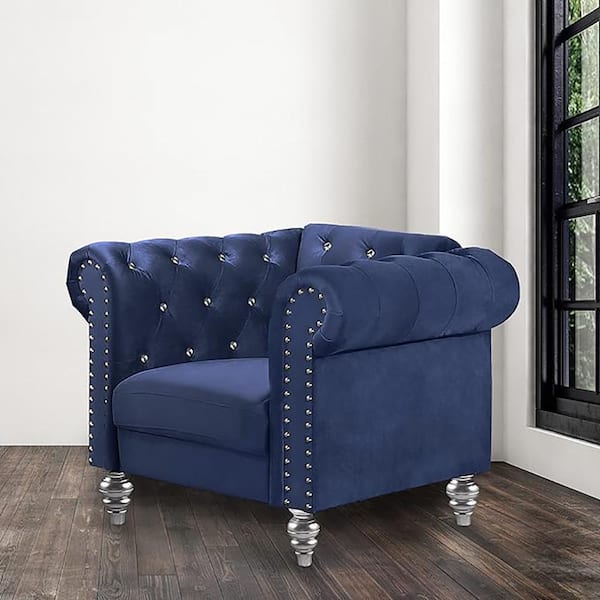 NEW CLASSIC HOME FURNISHINGS New Classic Furniture Emma Royal Blue Polyester Armchair with Crystal Tufted Back