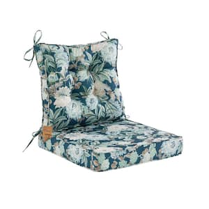 Outdoor Deep Seat Cushions Set With Tie, Extra Thick Seat:24"Lx24"Wx4"H, Tufted Low Back 22"Lx24"Wx6"H, White Peony