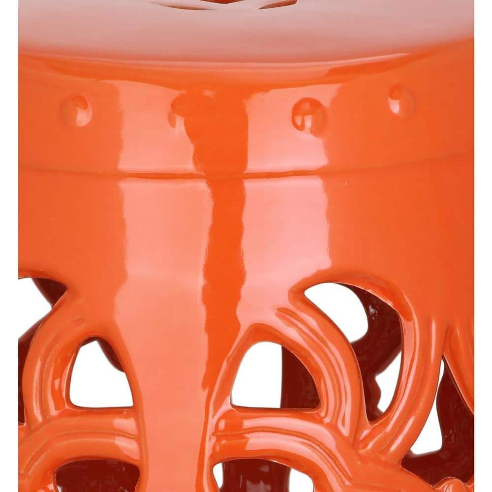 Imperial Vine Orange Glazed Ceramic Garden Stool