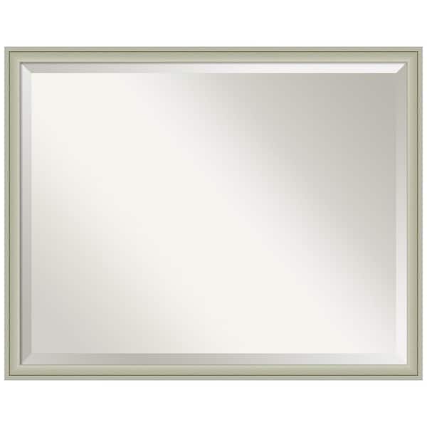 Amanti Art Florence Silver 29.75 in. x 23.75 in. Beveled Casual Rectangle Framed Bathroom Wall Mirror in Silver