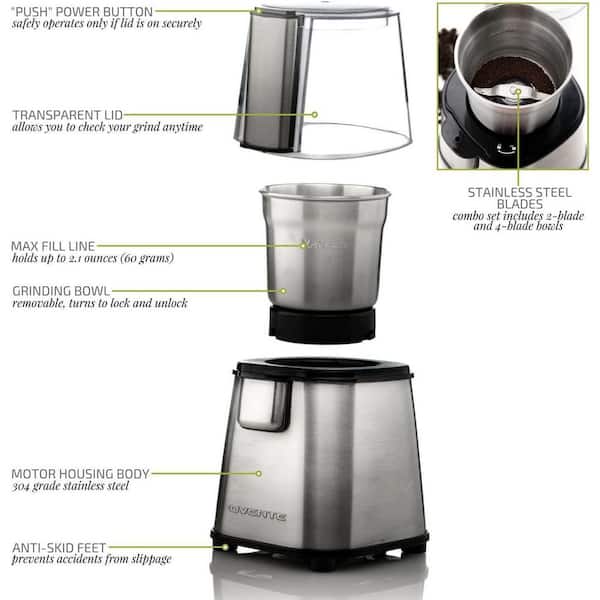 Electric Spice Grinder with 1 Removable Cup 304 Stainless Steel