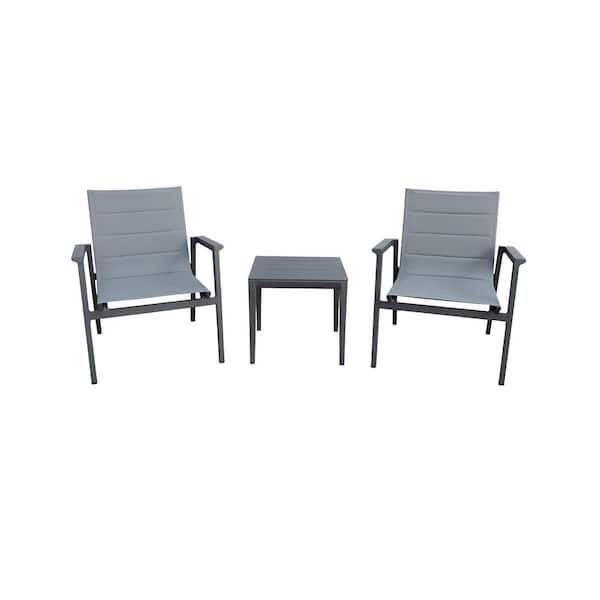 Tatayosi 3-Piece Aluminum Patio Conversation Set with Light Gray Cushions