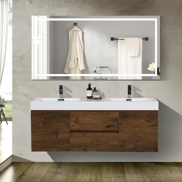 VANITYFUS 72 in. W x 36 in. H Frameless Rectangular Anti-Fog Wall-Mounted LED Light Bathroom Vanity Mirror