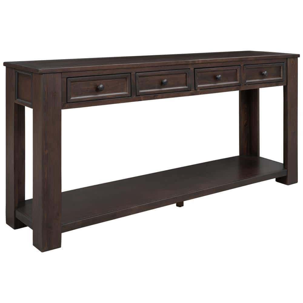 Veryke 63 In. Espresso Brown Rectangle Wood Console Table Sofa Table 