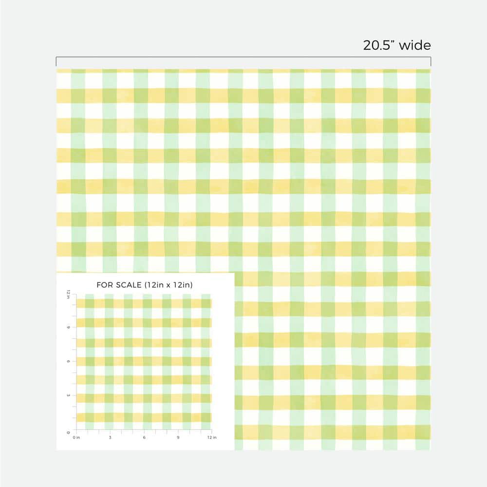 Lemon Lime Plaid Vinyl Peel and Stick Wallpaper Roll
