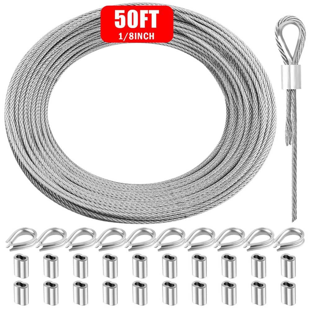1/8 in Carbon Steel Galvanized Wire Rope Cable 50 ft 7x7 Strand Core with Thimbles and Aluminum Sleeves Kit price history on PriceWatchPro