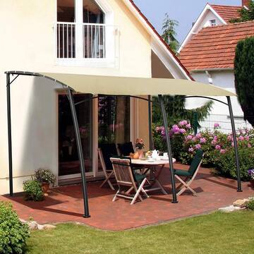 10 ft. x 13 ft. Beige Outdoor Sun Shade Awning Patio Cover with Steel Stand