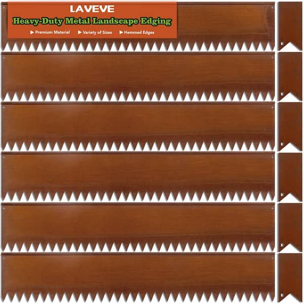 5 in. H x 40 in. W Brown Steel Landscape Edging, Hammer-in Metal Garden Edging Border with Clips, Paver Edging (6-Pack)