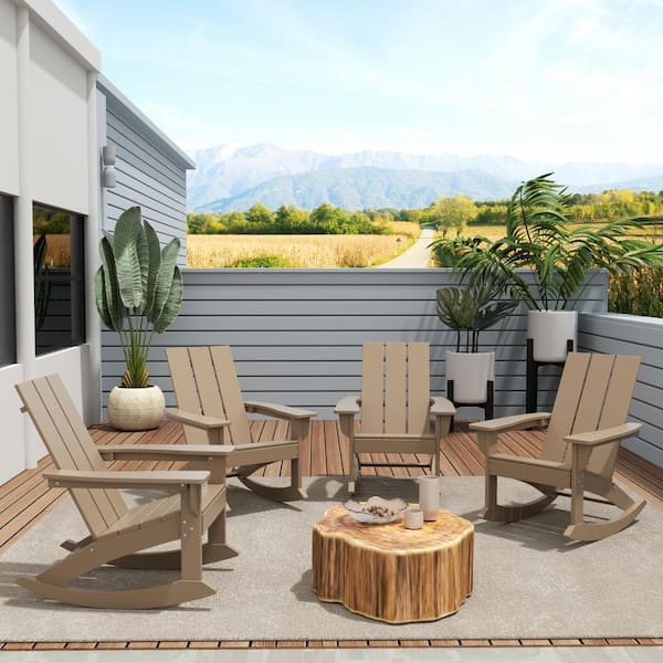 Shoreside Weatherwood Brown Plastic Adirondack Outdoor Rocking Chair (Set of 4)